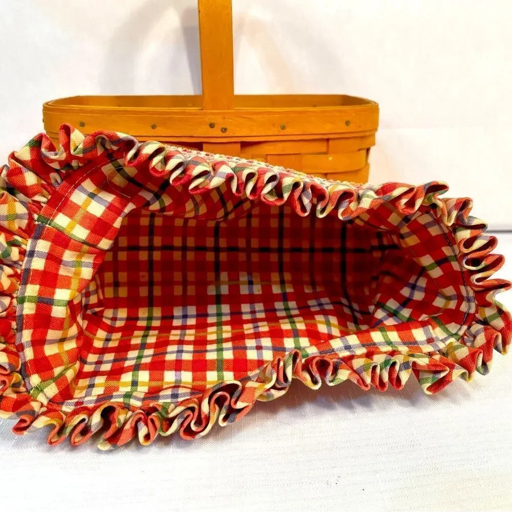 VINTAGE 9x5 RECTANGLE LONGABERGER BASKET with RED PLAID LINER 1999